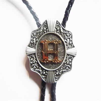 

Men Bolo Tie Original Initial Letter Western Cowboy Cowgirl Wedding Bolo Tie Leather Necklace