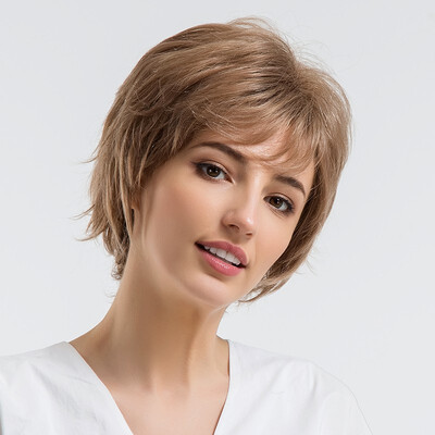 

BLONDE UNICORN 10 Inch Fluffy Short Straight Hair Wig with Bangs Blonde Natural Style Human HairSynthetic Blend Wigs