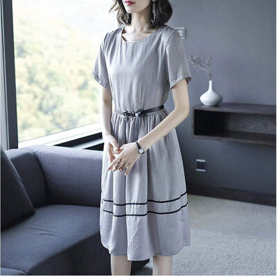 

Simulation silk dress female summer 2018 new loose large size elegant printing long chiffon skirt