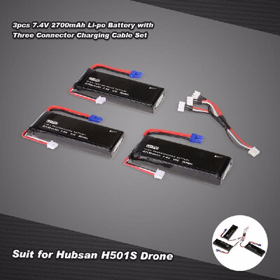 

3pcs 74V 2700mAh 10C Li-po Battery with 1pcs Three Connector Charging Cable Set H501S-001 for Hubsan H501S FPV RC Quadcopter