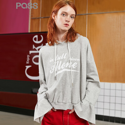

PASS2018 autumn new street big sleeve hooded loose defensive sweater female loose short coat tide 68305PA21122 flower gray