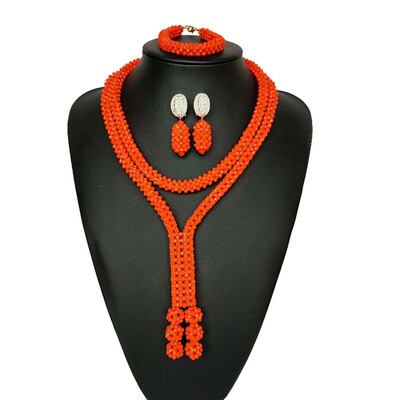 

Orange Dubai Crystal Necklace African Wedding Beads Jewelry Sets Nigerian Bridal Costume Wedding Statement Necklace Free Shipping