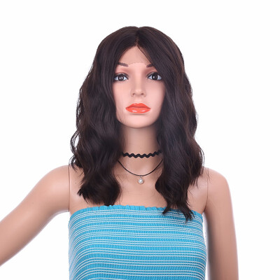

16inch Short Body Wave Wig Brown Synthetic Lace Front Wig Heat Resistant Natural Black Bob Wig For Women