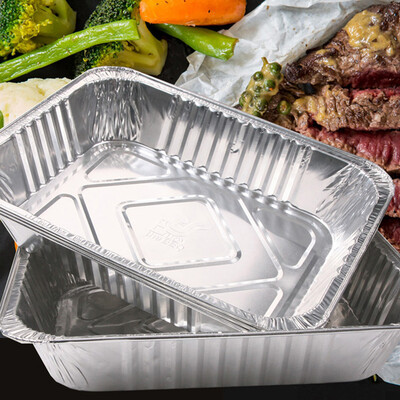 

Barbecue family rectangular tin foil disposable tin tray lunch box baking thick aluminum foil box aluminum foil plate 32826
