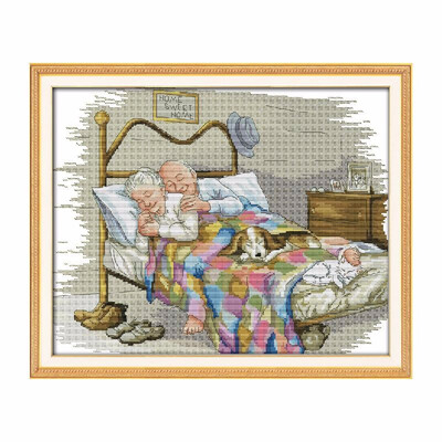 

Decdeal 173 14 inches The Old Married Couple Pattern Cross Stitch Kit with Pre printed 14CT Canvas Cloth & Cotton Thread Embroi