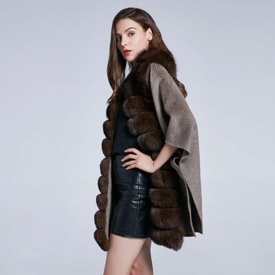 

Real fox fur collar furry woolen coat with loose-fitting coat High quality womens autumn&winter jacket discount 2018 New