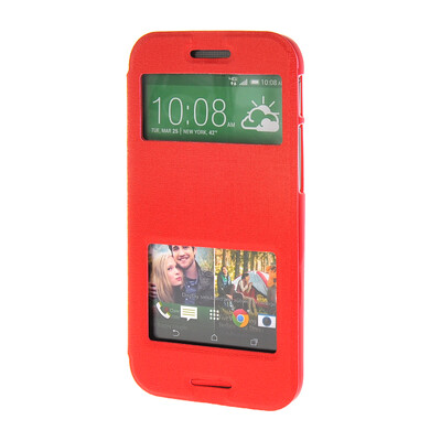 

MOONCASE Сторона Флип жесткий борт Тонкий кожаный кронштейн Window чехол для HTC One M8 красный