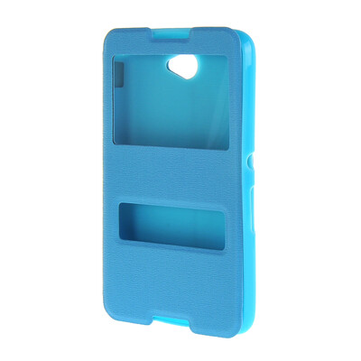 

MOONCASE Сторона Флип жесткий борт тонкий кожаный кронштейн Окно чехол для Sony Xperia Е4 синий