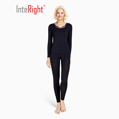 

INTERIGHT thermal underwear female cashmere protein lace collar set powder