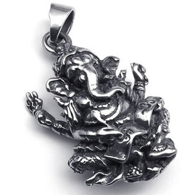 

Hpolw Fashion jewelry Black Delicate Stainless Steel Hindu Elephant Pendant Mens NecklaceAnimal pendants18-26 inch Chain