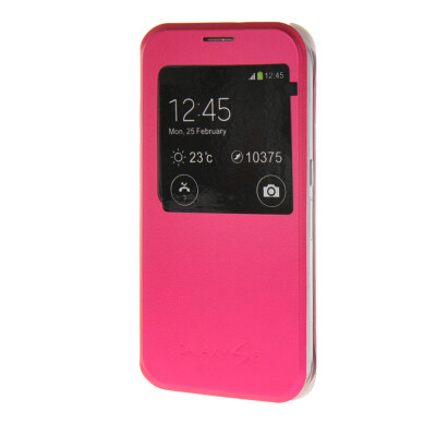 

MOONCASE Transparent Flip Pouch view window Leather Wallet Case Cover for Samsung Galaxy S6 Hot pink