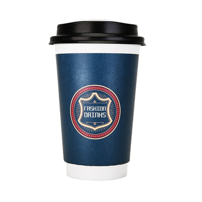 

OTOR 240ml380ml470ml Paper Cups Two Layers Heat-Insulated Disposable Cup with Cover for Coffee&Beverages 100pcs