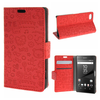 

MOONCASE Sony Xperia Z5 Compact ( Z5 Mini ) ЧЕХОЛ ДЛЯ Leather Flip Wallet Card Slot Bracket Back Red