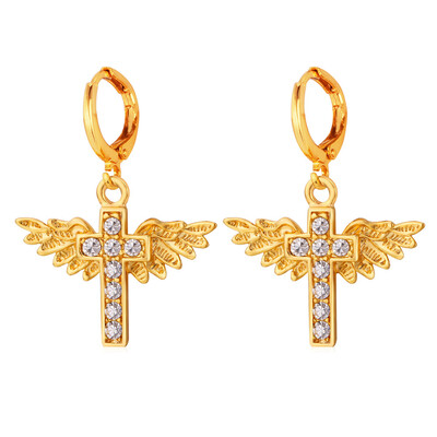 

Angel Wings Cross Earrings For Women New 18K Gold Plated Religious Jewelry Wholesale Drop Earrings Jesus Piece