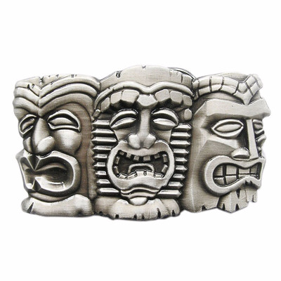 

New Vintage Three Tribal Tiki Tikki Masks Hiawaii Belt Buckle Gurtelschnalle Boucle de ceinture
