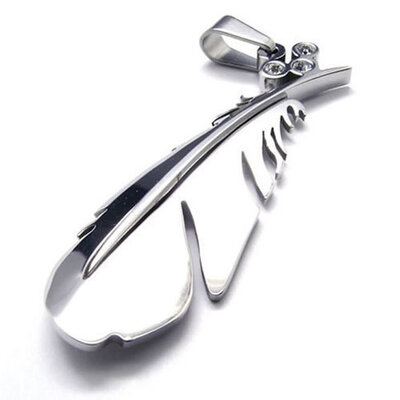 

Hpolw Mens&Womens Stainless Steel 316L 925 Sterling Silver Feather Polished Crystal Pendant Necklace Silver 18-26 inch Chain