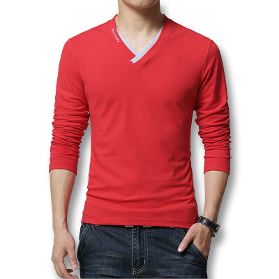

Free Shipping Fashion Men's T Shirts 2016 Spring Autumn New V Neck Long Sleeve Mens T shirt Men Casual Slim Fit Hot Sale