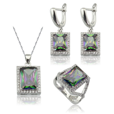 

EIOLZJ Pink Cubic Zirconia Silver Plated Jewelry Sets for Women Six Colors Available Free Jewelry Box