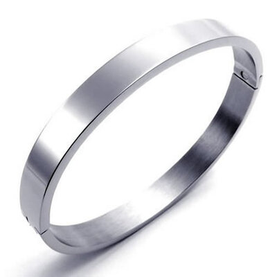 

Hpolw Polished Stainless Steel Bangle Cuff Bracelet Unisex Mens Womens Color Silver