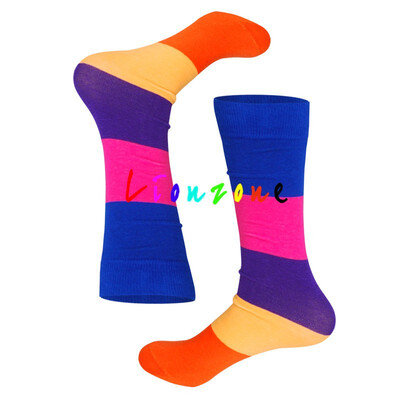 

LIONZONE Warm Long Socks For Women Plus size Color Striped Lattice Straight Tube Style Combed Cotton Hip-Hop Happy Socks Funny