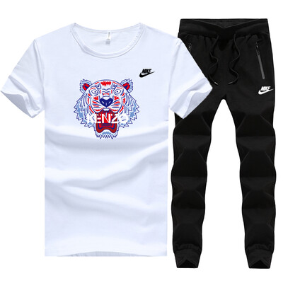 

Damaizhang Brand Men Sport T-shirt With Pant Summer Mens Jogging Suit Set Cotton Breathable Track Suit Running Clothing