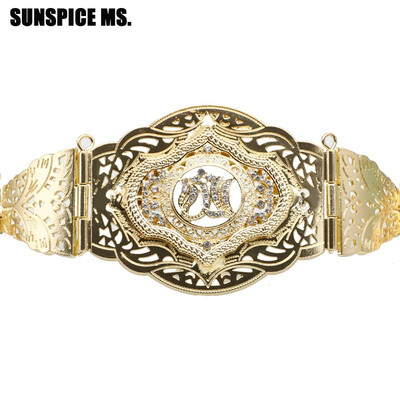 

New Arabia Letters Metal Relief Waist Chain Belt For Women Gold Color Adjust Length Thin Sash Wedding Jewelry Ethnic Girdle 2018