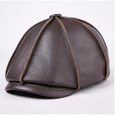 

Mens Genuine Leather Hat Male Cow Cap Male Cowhide Warm Baseball Cap Adult Ear Protection Outdoor Octagonal Hat B-7207