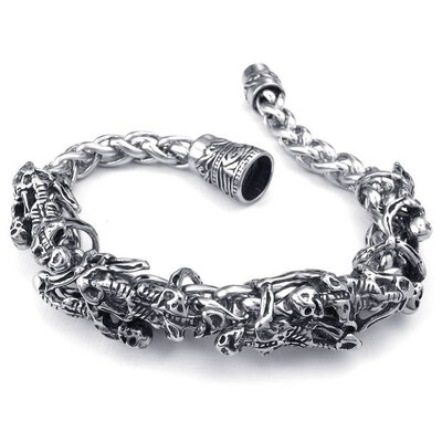 

Hpolw Mens Stainless Steel Bracelet Biker Gothic Skull Skeleton Silver