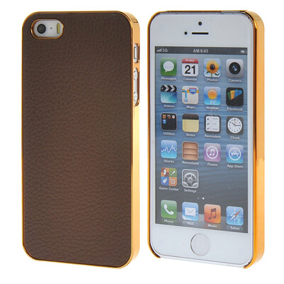 

MOONCASE Litchi Skin Gold Chrome Hard Back Case Cover for Apple iPhone 5 / 5G / 5S Brown