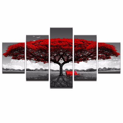

Modular Canvas HD Prints Posters Home Decor Wall Art Pictures 5 Pieces Red Tree Art Scenery Landscape Paintings Framework