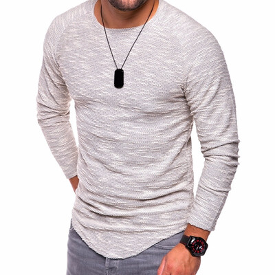 

Men Fashion Autumn Casual Long Sleeves Round Neck Plus Size Tops T-Shirts Solid Color Base Shirt
