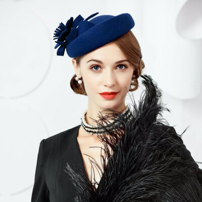 

100 Wool Hats Women Elegant Vintage Wedding Cap Ladies Formal Floral Fedoras Hat Party Church Fedora Lady Woolen Cap B-7428