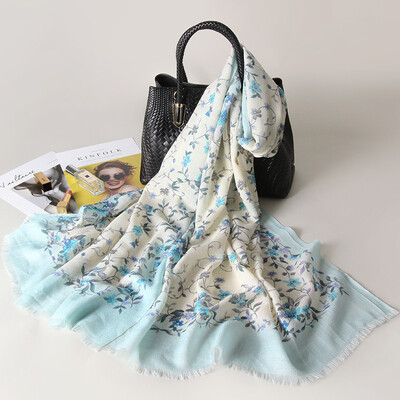 

Shanghai story STORY Of SHANGHAI wool scarf female autumn&winter warm shawl bib flower into the water blue