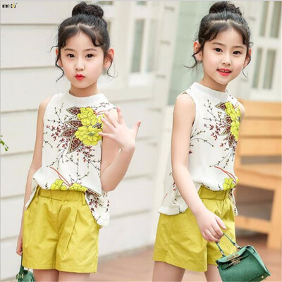

Fashion Princess Girls Summer Clothes Sets Chiffon Tops & Shorts Print Flower Print Children Outfit 4 5 6 7 8 9 10 11 12 Years
