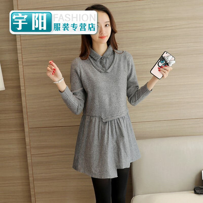 

Spring new Korean version of the fake two-piece loose long-sleeved shirt sweaters skirts skirts hair Mao womens tide