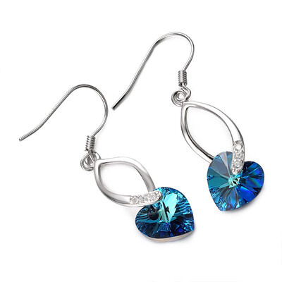 

Yoursfs Blue Crystal Dangle Earrings Heart of Ocean Fashion Earrings for Lover