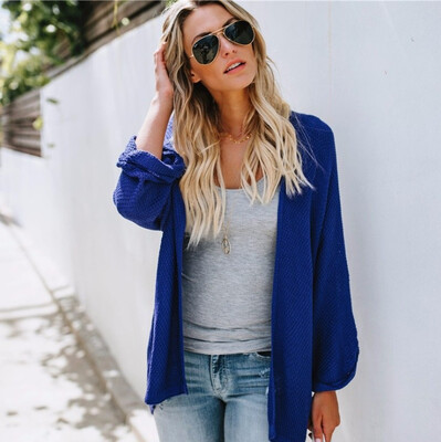 

Women Casual Tops Solid Color Loose Knit Sweater Coat Ladies Autumn&Winter Warm Long Coat Cardigan Femme Knitted Sweater Coat
