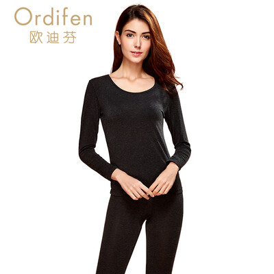 

Ou Difen warm suit ladies underwear long sleeve round neck solid color modal warm suit XW6101 white wax gray XL