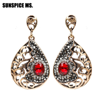 

SUNSPICE MS Turkish Hollow Flower Dangle Earrings Full Crystal Women Retro Vintage Drop Earrings Wedding Jewelry Boho 2018 New