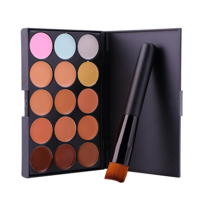 

New 15 Colors Contour Face Cream Makeup Party Concealer Palette + Brush Black