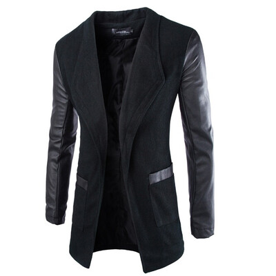 

Zogaa New Mens Wind Coat Slim Leather Sleeve Wool
