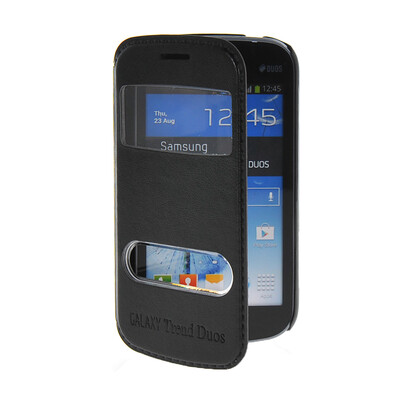 

MOONCASE View Window Leather Side Flip Pouch Stand Shell Back Case Cover for Samsung Galaxy  Duos S7562 Black