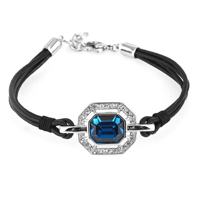 

Square Diamond Cutting Full Crystal Genuine Leather Bracelet