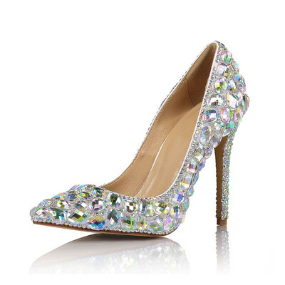 

Colourful glass drill Shallowly high heel shoes banquet night shop womens shoes