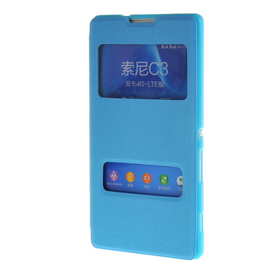 

MOONCASE Side Flip Hard board Slim Leather Bracket Window Case Cover for Sony Xperia C3 Blue