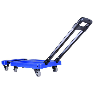 

Tencent CT outdoor home car mute folding small trailer truck trolley flat car new six-wheel folding rubber wheel blue