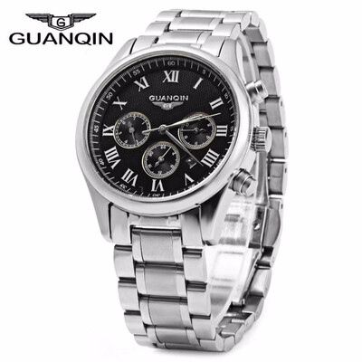 

GUANQIN Men Steel Band Calendar Quartz Watch 10ATM Water Resistant with Three Moving Sub-dials