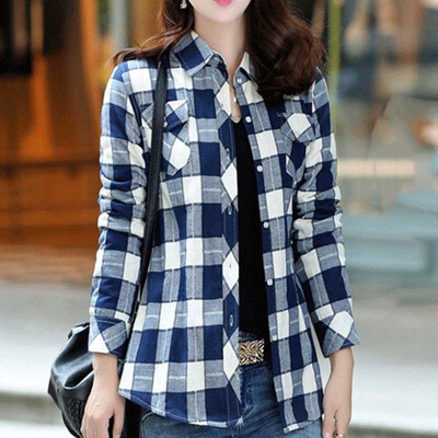 

Langyue womens 2018 winter new Korean version plus velvet shirt female warm shirt plaid student jacket bottoming shirt LWCC188445 gray orchid