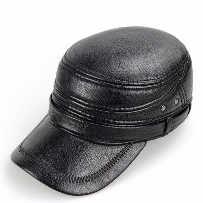 

Cowskin Genuine Leather Baseball Caps Men Warm Earflap Hat Cowhide Cap Cow Leather Flat Top Snapback Hat for Male Casual B-7230