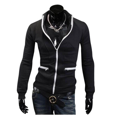 

Zogaa New Men's Hoodie Contrast Color Zipper Stand Collar